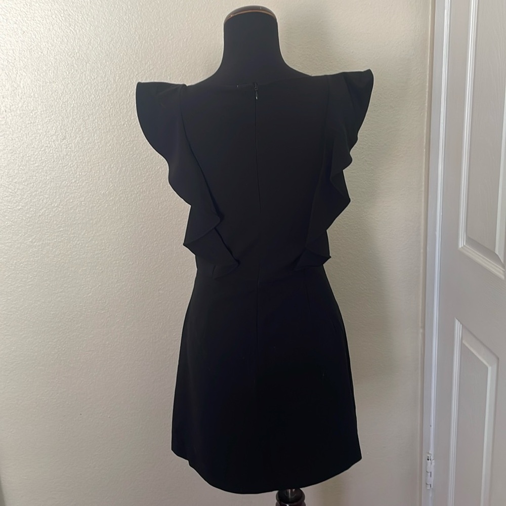 NEW FRENCH CONNECTION Womens Black Sleeveless Mini Ruffle Fit Dress LBD - Picture 7 of 16